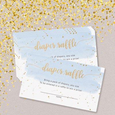 Blue and Gold Watercolor boy diaper raffle ticket Enclosure Card