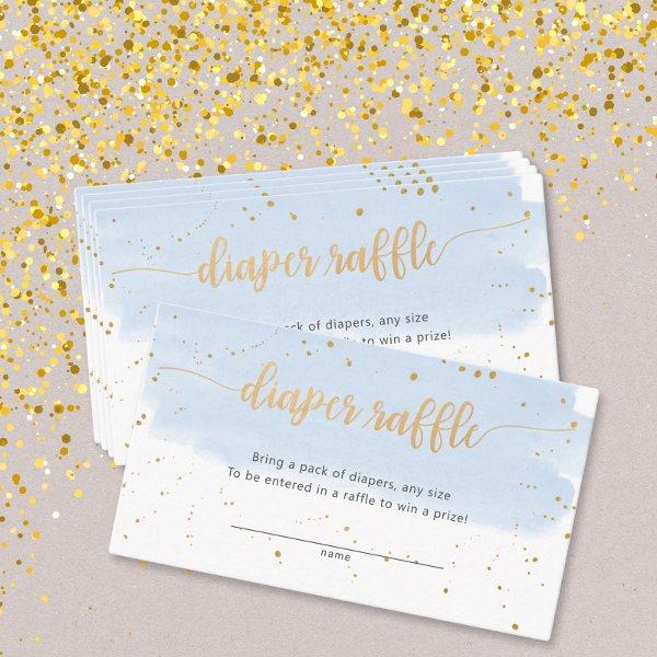 Blue and Gold Watercolor boy diaper raffle ticket Enclosure Card