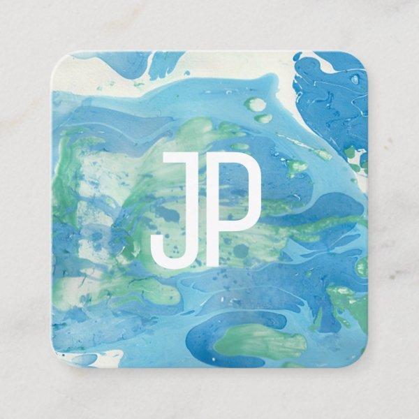 Blue And Green Modern Abstract Elegant Monogram Square