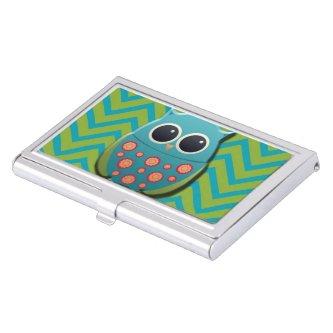 Blue and Green Owl on Blue and Green Chevron  Holder