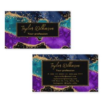 Blue and Purple Peacock Faux Glitter Agate