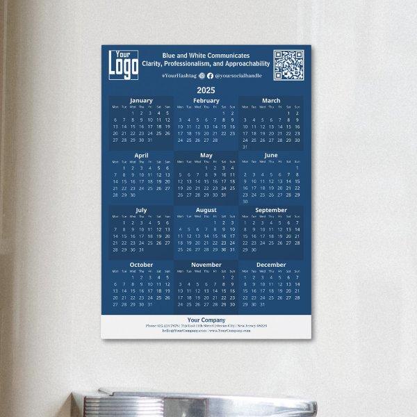 Blue and White Custom Logo 2025 Calendar Magnet