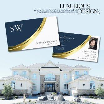 Blue and White Gold Decor with Monogram and Photo