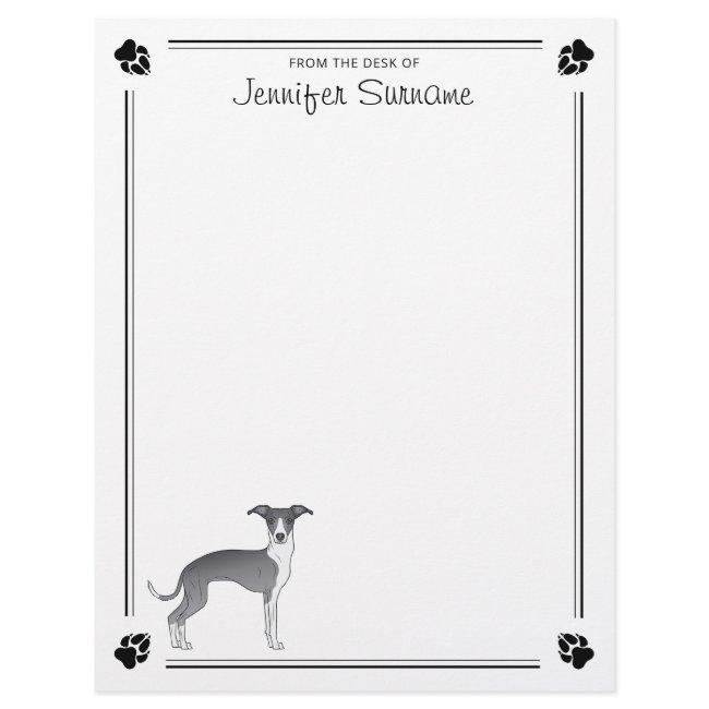 Blue And White Italian Greyhound With Paws & Text Letterhead
