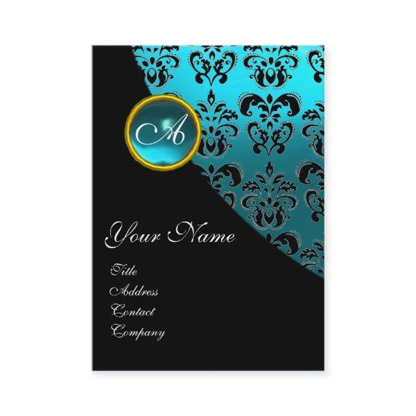 BLUE AQUAMARINE  DAMASK MONOGRAM ,turquase