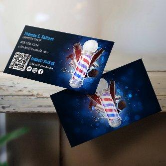Blue Barber Shop Pole Connect with us QR Code