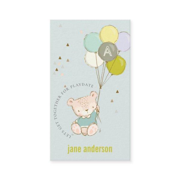 Blue Bear Balloon Monogram Kids Playdate Calling