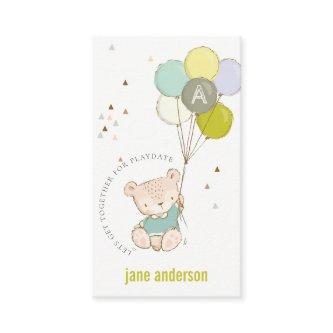 Blue Bear Balloon Monogram Kids Playdate Calling