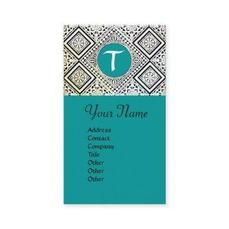 BLUE BLACK AND WHITE ROMAN EAGLE DAMASK MONOGRAM