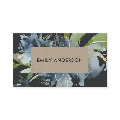 BLUE BLACK KRAFT GREEN GOLD FLORAL WATERCOLOR