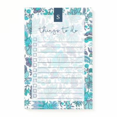 Blue Boho Vintage Floral Lined To-Do List Post-it Notes
