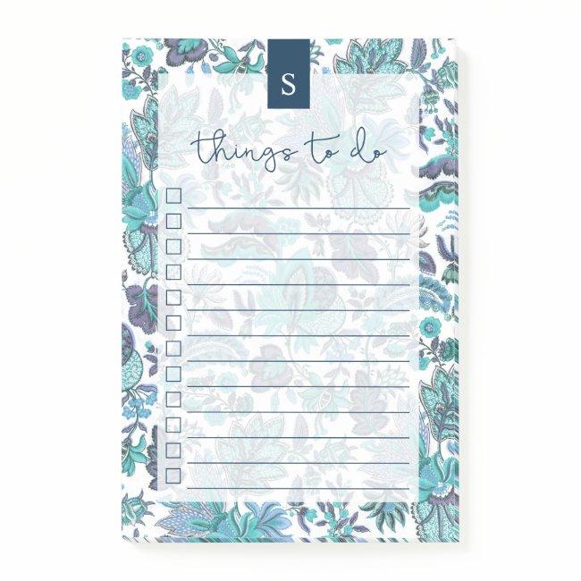 Blue Boho Vintage Floral Lined To-Do List Post-it Notes