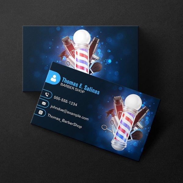 Blue Bokeh Barber Shop Pole Hair Stylist Scissors