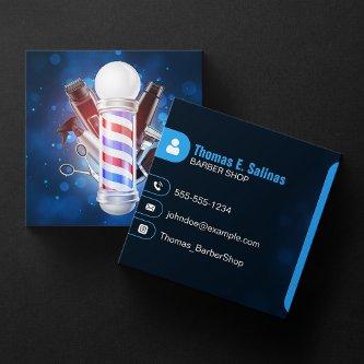 Blue Bokeh Barber Shop Pole Hair Stylist Scissors Square