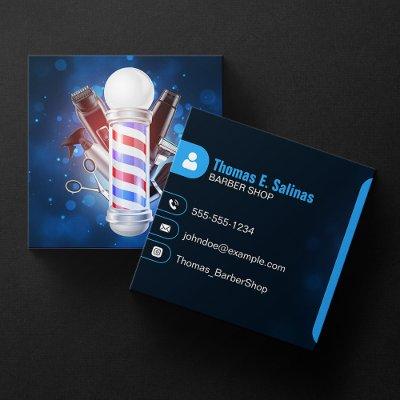 Blue Bokeh Barber Shop Pole Hair Stylist Scissors Square