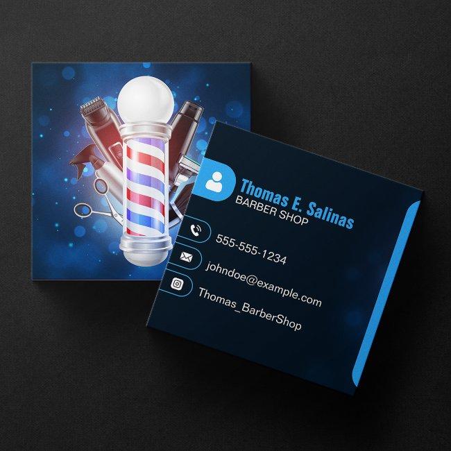 Blue Bokeh Barber Shop Pole Hair Stylist Scissors Square
