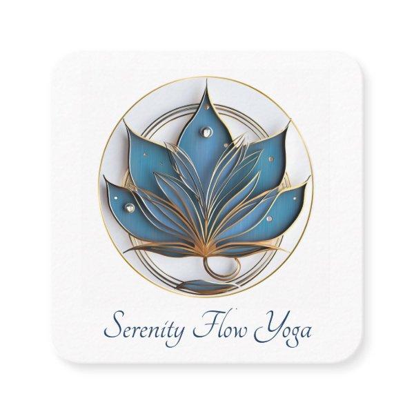 Blue Brown Abstract Lotus Flower Elegant stylish Square