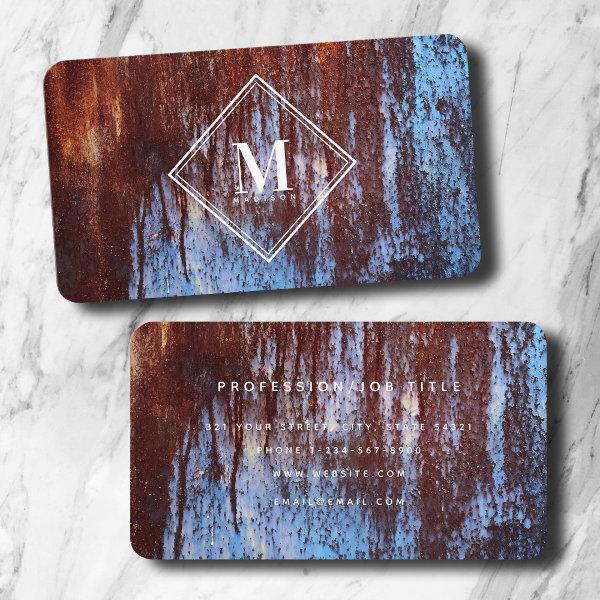Blue Brown Rust Metallic Texture Monogram Initial