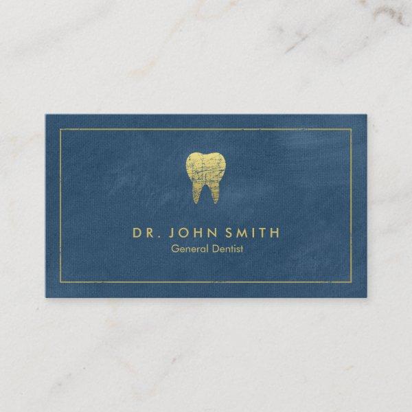 Blue Canvas Golden Frame & Tooth -  Dentist Appointment Card