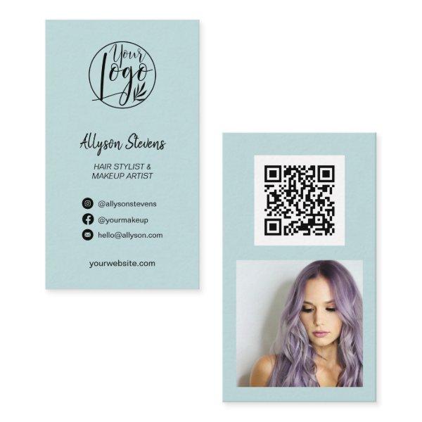 Blue chic hair makeup photo logo simple qr code