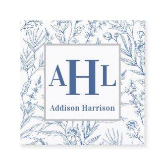 Blue Chinoiserie calling card, Monogram Enclosure Square