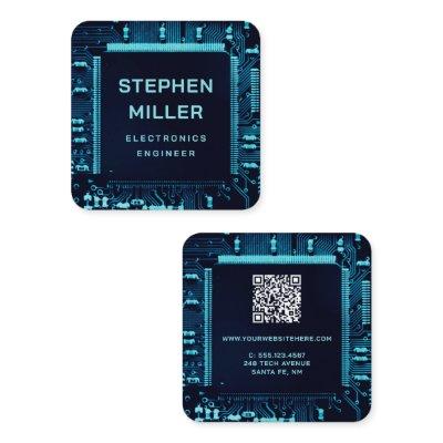 Blue Circuit Board QR Code Electronics Engineer Square