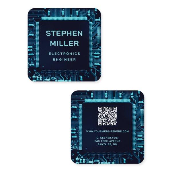 Blue Circuit Board QR Code Electronics Engineer Square