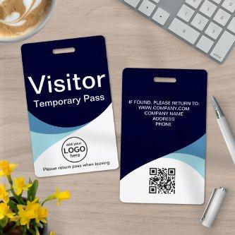 Blue Corporate Visitor Pass ID QR Code Custom Logo Badge