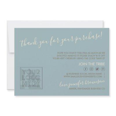 Blue Custom logo QR code Candle Care Instructions Thank You Card