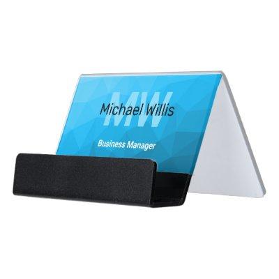 Blue cyan gradient geometric mesh pattern Monogram Desk  Holder