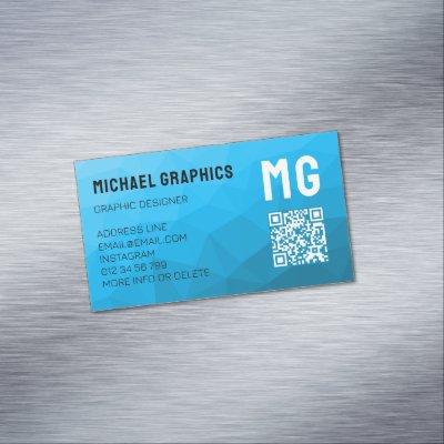 Blue cyan gradient geometric mesh pattern QR code   Magnet