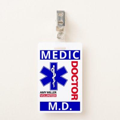 Blue Doctor Print Custom Name Volunteer Employee Badge