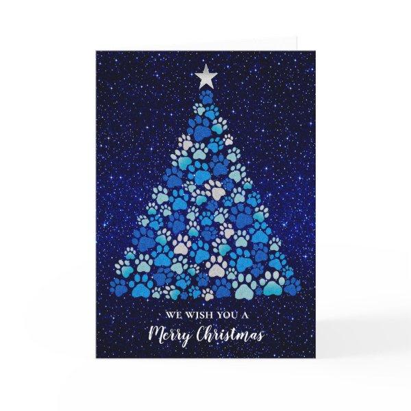 Blue Dog Paws Tree Groomers Pet Docs Holiday Card