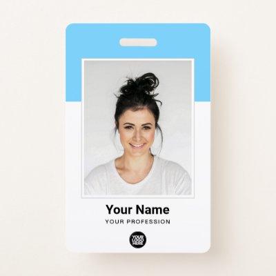 Blue Employee huge Photo Qr Bar Code Logo Name Badge