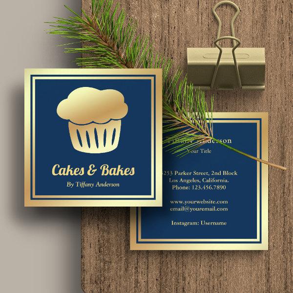 Blue Faux Gold Foil Homemade Cupcake Bakery Square