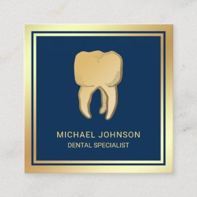 Blue Faux Gold Foil Tooth Dental Clinic Dentist Square