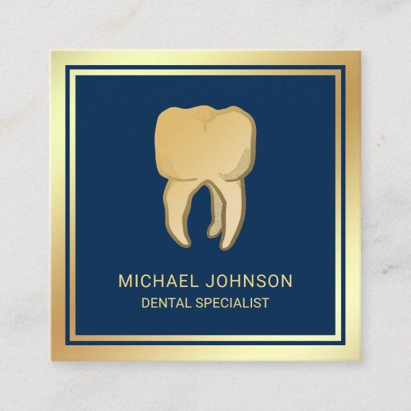 Blue Faux Gold Foil Tooth Dental Clinic Dentist Square