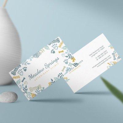 Blue Floral & Foliage Pet Paw Print Pattern