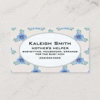 Blue Floral on White Mother's Helper Calling Card