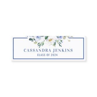 Blue Floral Rose Graduation Name Card
