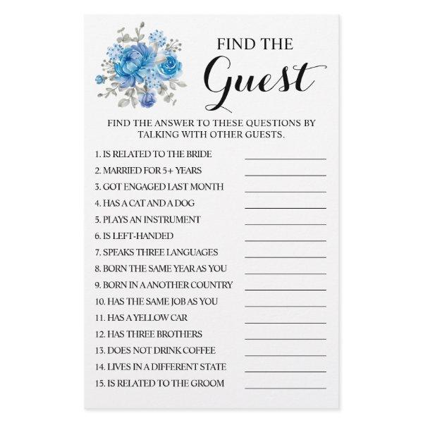 Blue Flower Find the Guest Bridal Shower Game Card Flyer