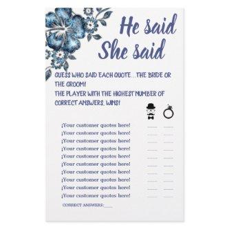 BLUE FLOWER HE SAID SHE SAID SHOWER GAME CARD FLYER