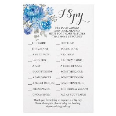 Blue Flower Wedding Reception I Spy Game Card Flyer