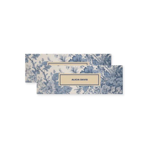 Blue Flowers Toile de Jouy your name mini bookmark Mini