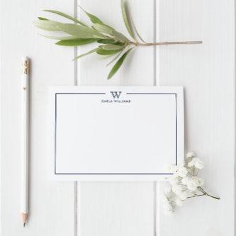 Blue Formal Classic Family Monogram Minimalist Note Card