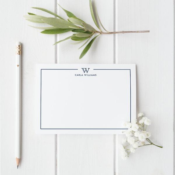 Blue Formal Classic Family Monogram Minimalist Note Card