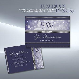 Blue Glitter Luminous Stars Initials Silver Border