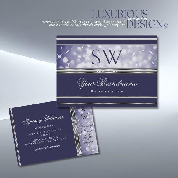 Blue Glitter Luminous Stars Initials Silver Border