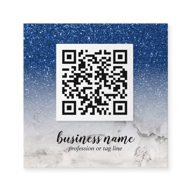 Blue Glitter Ombre Cursive QR CODE social icon Square