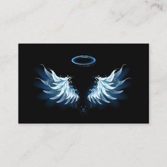Blue Glowing Angel Wings on black background
